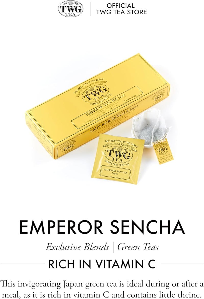 TWG مجموعة هدايا شاي إمبراطور سينشا الأخضر من TWG - 15 كيس شاي قطن مخيط يدويًا - Image 3